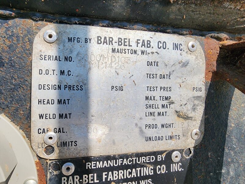 U-4757 1984 Bar-Bel 6500 Gallon Stainless Steel Semi Tanker