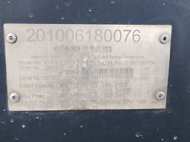 900 CFM SullAir Compressor Cat C9 Acert Engine. Only 5615 Hours.