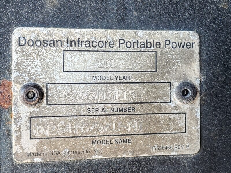 AC-74 425 CFM 2014 Doosan Cummins Engine Air Compressor