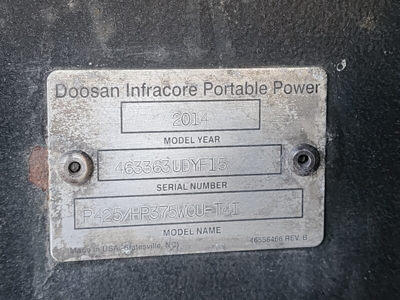 AC-74 425 CFM 2014 Doosan Cummins Engine Air Compressor