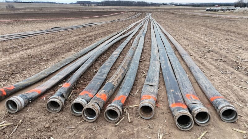 1.25 Miles of 8″ Oasis ETW TPU Supply Hose with Couplers off our pumping crews for sale.