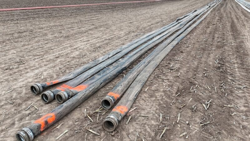 3/4 Mile of 8″ ZY Fire ETW TPU Supply Hose with Couplers off our pumping crews for sale.