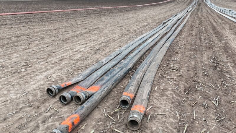 3/4 Mile of 8″ ZY Fire ETW TPU Supply Hose with Couplers off our pumping crews for sale.