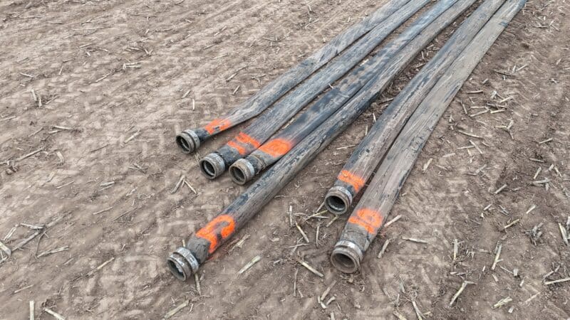 3/4 Mile of 8″ ZY Fire ETW TPU Supply Hose with Couplers off our pumping crews for sale.