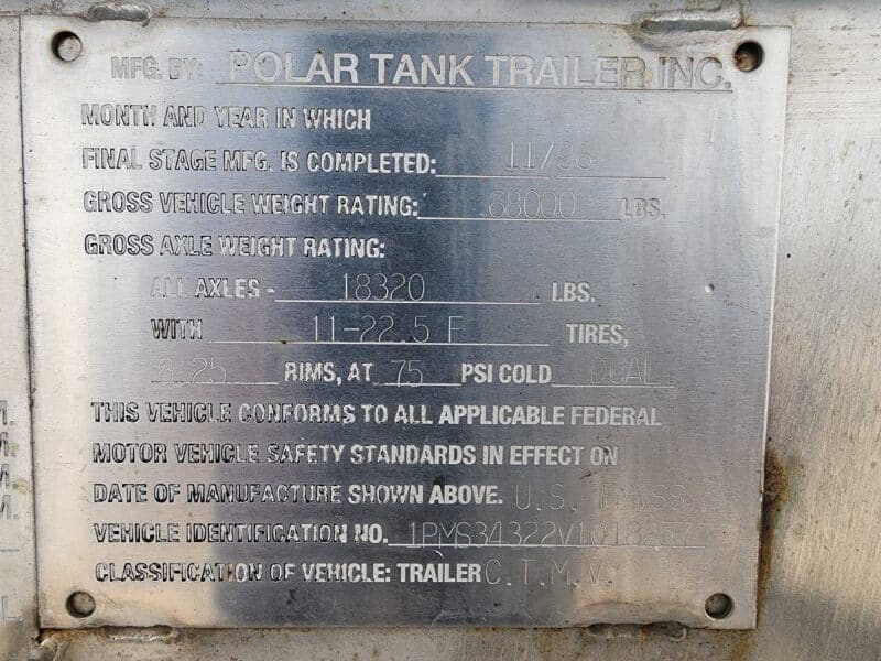 U-4785 1997 Polar 7000 Gallon Stainless Steel Semi Tanker