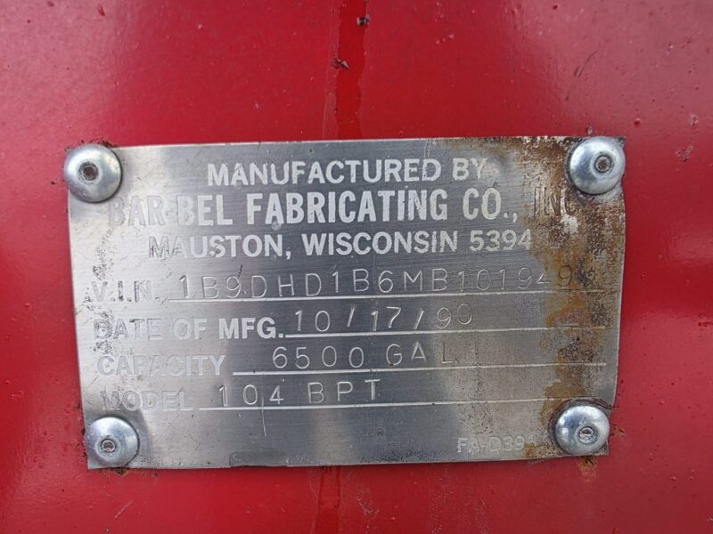 U-4800 1990 Barbel 6500 Gallon Stainless Steel Semi Tanker