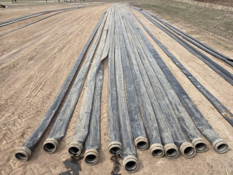 $6.5/ft -> 1.5 miles (12 Sections) of Used 10″ TPU Supply hose w. U.S.Coupling Coupler sets.