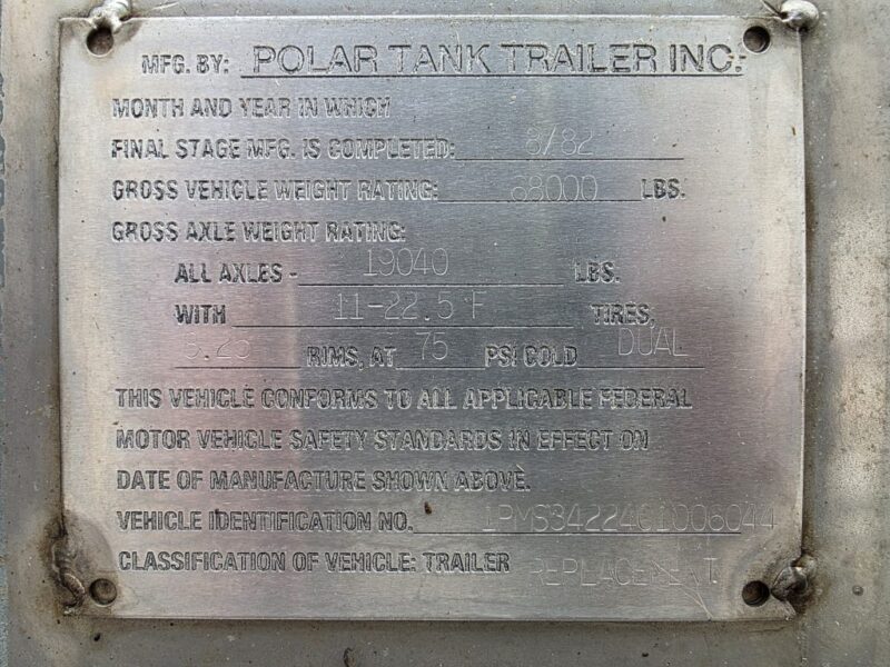 U-4816 1982 Heil 7500 Gallon Stainless Steel Semi Tanker