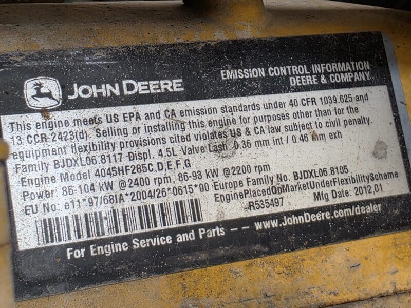 AC-90 375 CFM 2012 Sullair 4.5L John Deere Engine Air Compressor