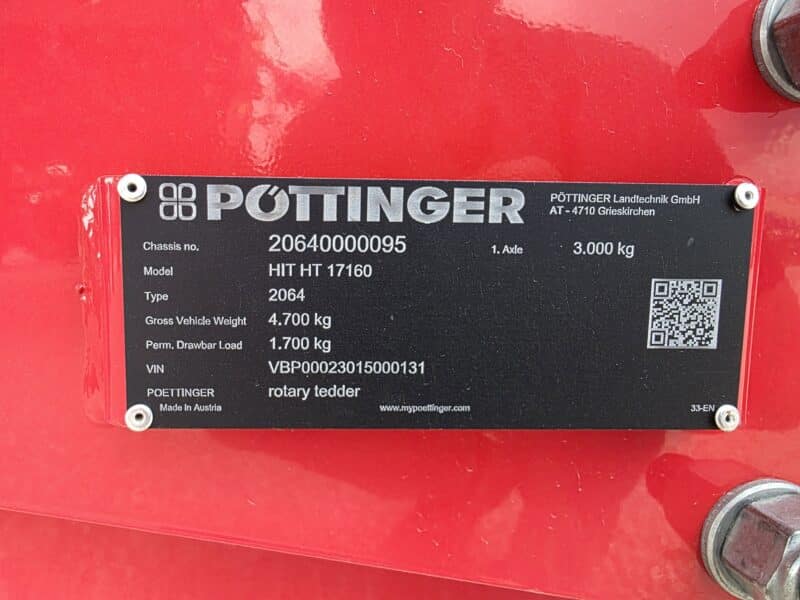 New 56′ Pottinger HIT HT 17160 Tedder