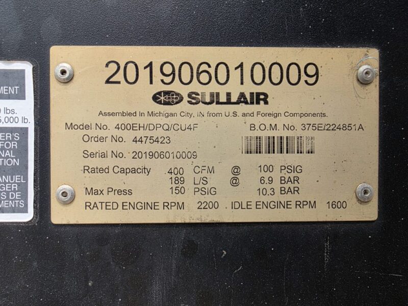 AC-88 400 CFM 2019 Sullair Cummins Engine Air Compressor
