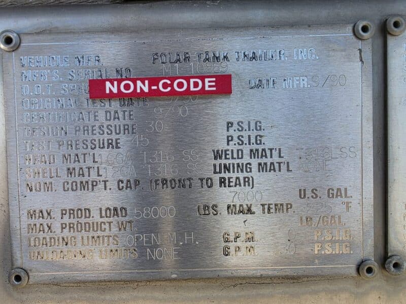 U-4825 1998 Polar 7000 Gallon Stainless Steel Semi Tanker