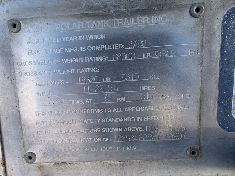 U-4824 1998 Polar 7000 Gallon Stainless Steel Semi Tanker