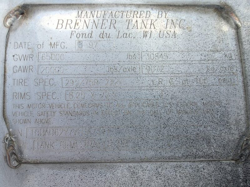 U-4830 1997 Brenner 6800 Gallon Stainless Steel Semi Tanker