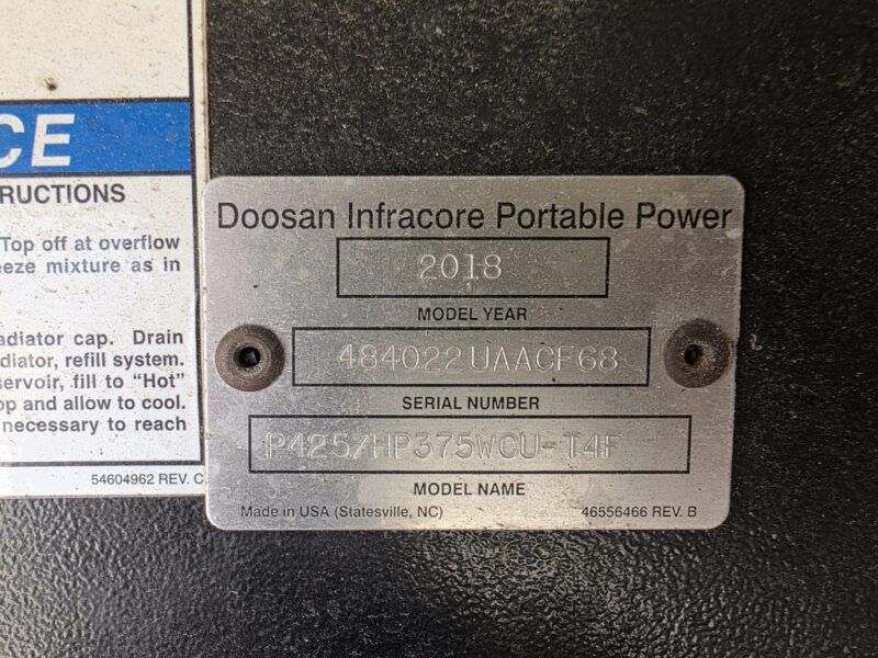 AC-96 425 CFM 2018 Doosan Cummins Engine Air Compressor