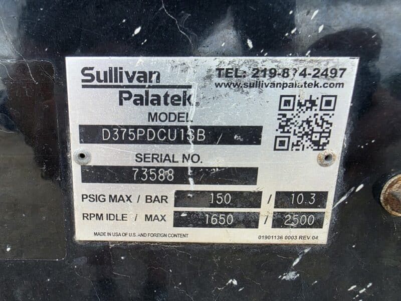 AC-99 375 CFM 2016 Sullivan 4.5L Cummins Engine Air Compressor