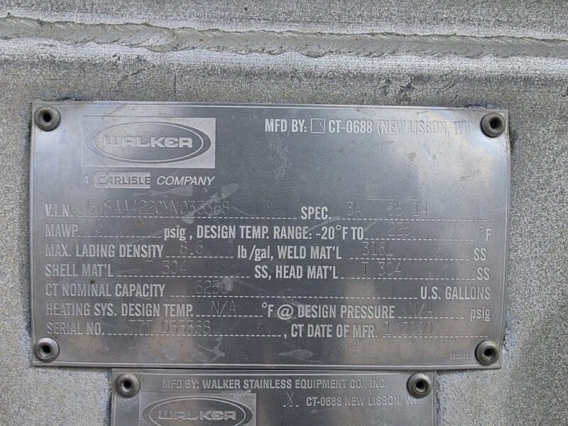 #35 2000 Walker 6250 Gallon Stainless Steel Semi Tanker
