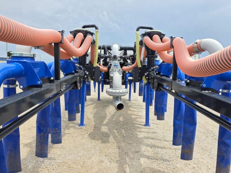 48′ Dribble Bar w. H.D. 6″ Stinger w. Mini Manifolds to 4″ Hoses