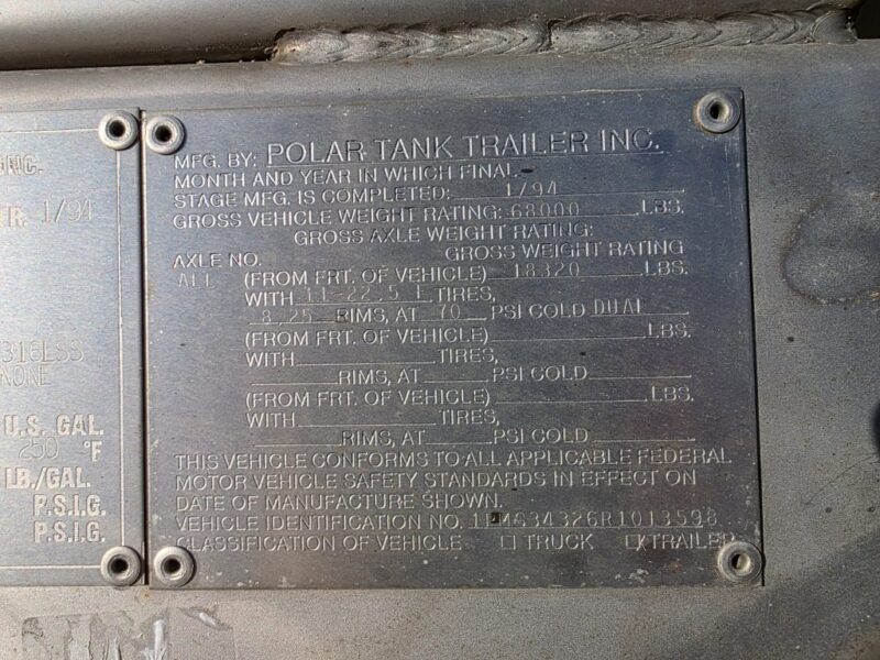 U-4845 1994 Polar 7000 Gallon Stainless Steel Semi Tanker U-4845 1994 Polar 7000 Gallon Stainless Steel Semi Tanker
