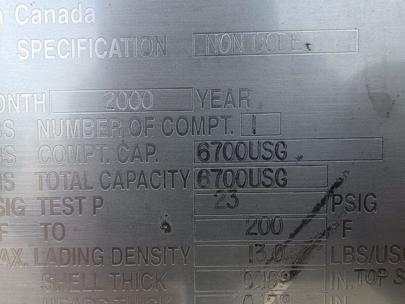 U-4843 2001 TremCar 6700 Gallon Stainless Steel Semi Tanker U-4843 2001 TremCar 6700 Gallon Stainless Steel Semi Tanker