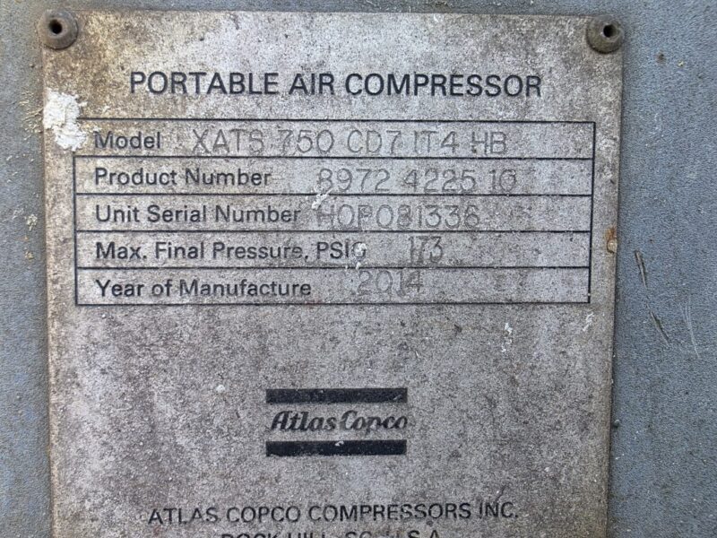 AC-105 750 CFM 2014 Atlas Copco C7.1L CAT Engine Air Compressor