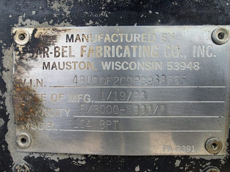 U-4842 1993 Bar-Bel 8000 Gallon Stainless Steel Semi Tanker