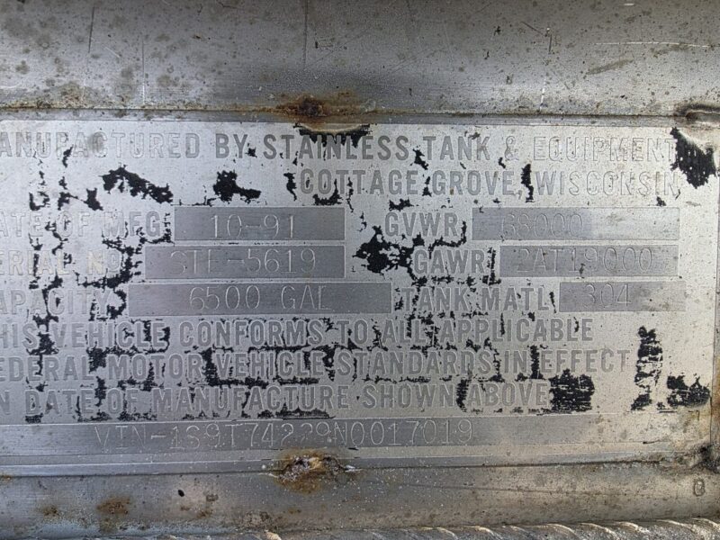 U-4849 1991 STE 6500 Gallon Stainless Steel Semi Tanker