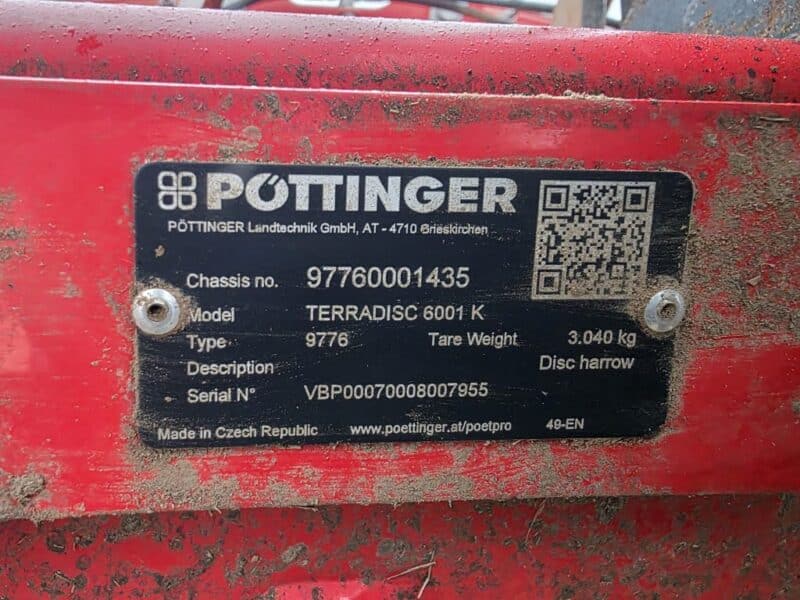 20′ Pottinger Tillage TerraDisc with Cat 3 Quick Hitch