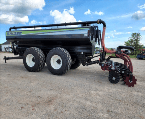 Balzer manure tanker with injector toolbar system for precise nutrient placement and reduced field odor.