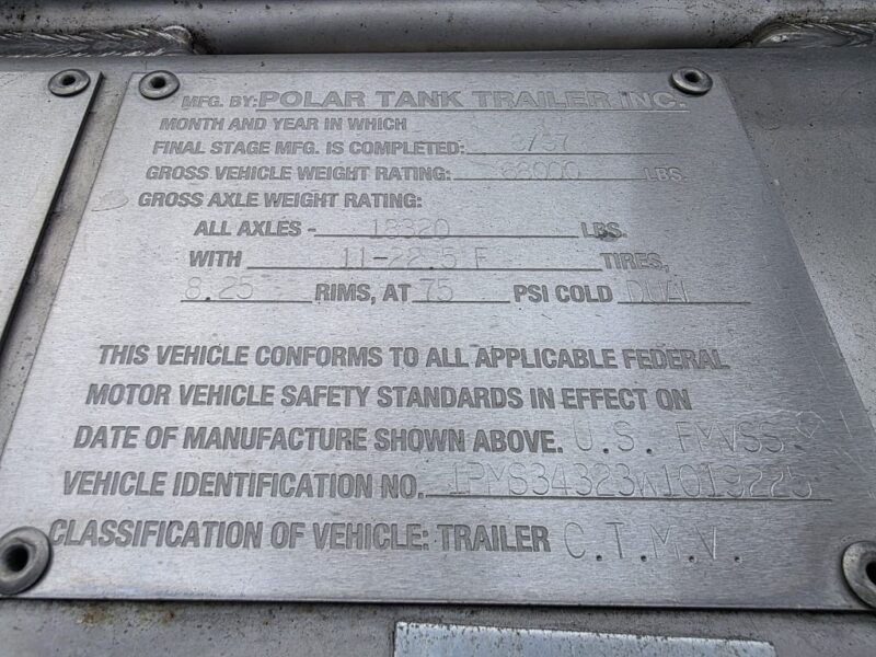 U-4852 1998 Polar 7000 Gallon Stainless Steel Semi Tanker