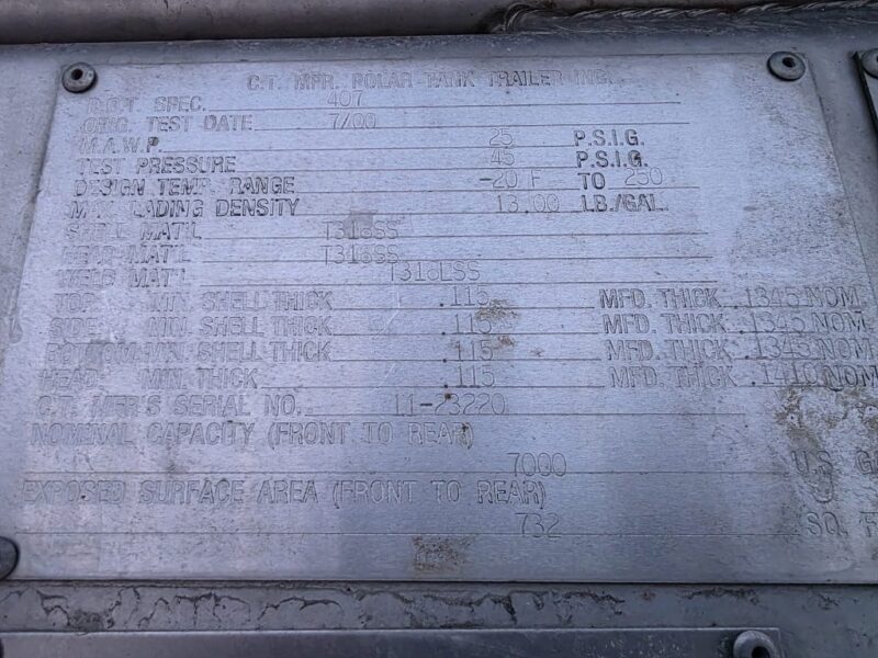 U-4859 2001 Polar 7000 Gallon Stainless Steel Semi Tanker
