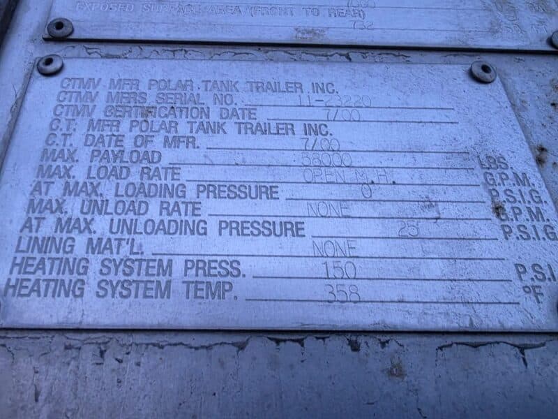 U-4859 2001 Polar 7000 Gallon Stainless Steel Semi Tanker