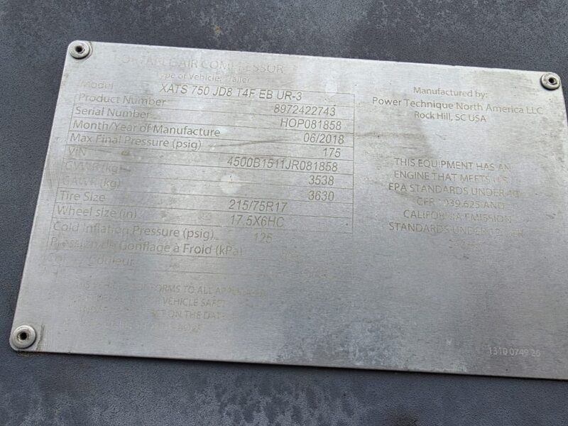 AC-110 750 CFM 2018 Atlas Copco 6.8L John Deere Engine Air Compressor