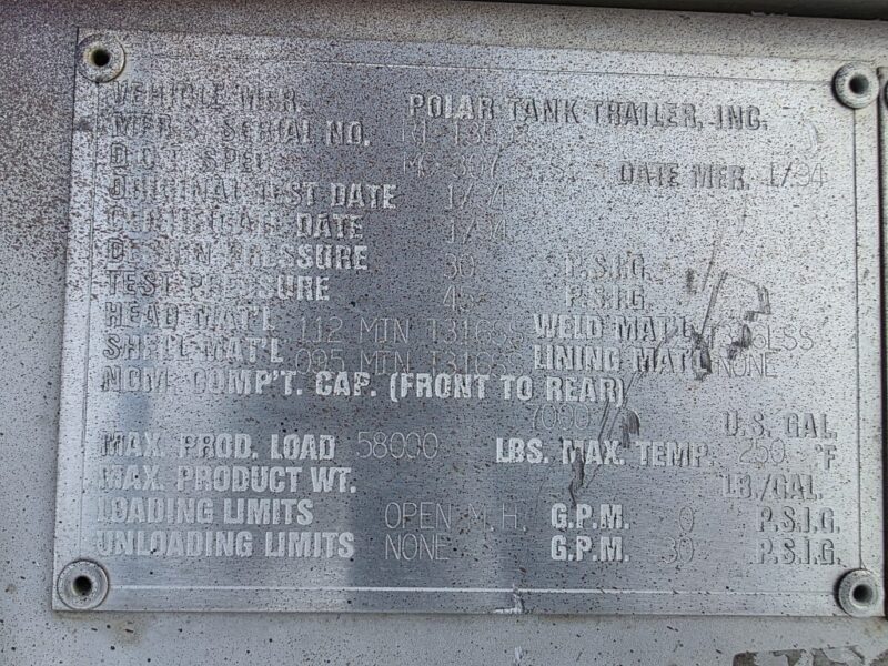 U-4845 1994 Polar 7000 Gallon Stainless Steel Semi Tanker