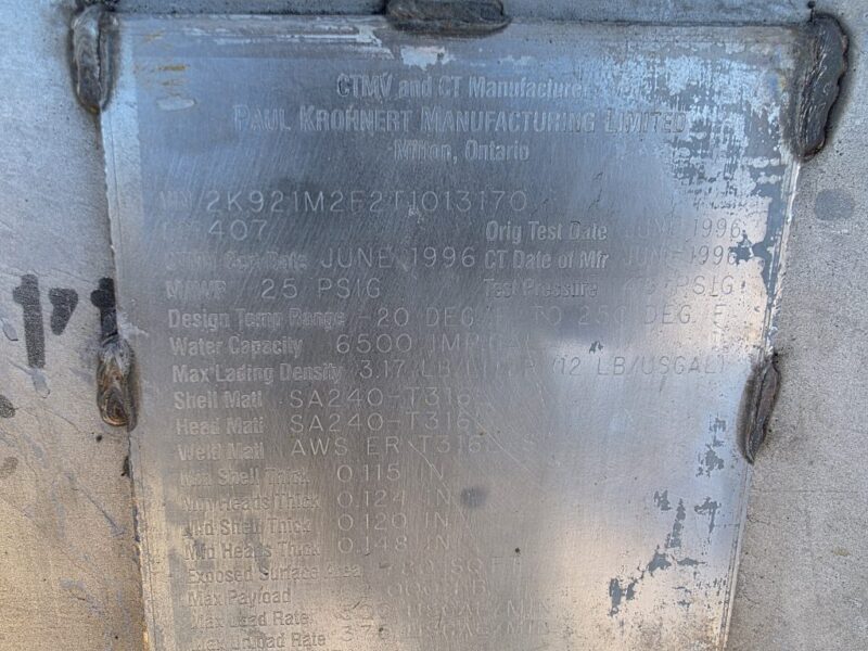 U-4866 1996 Krohnert 7500 Gallon Stainless Steel Semi Tanker