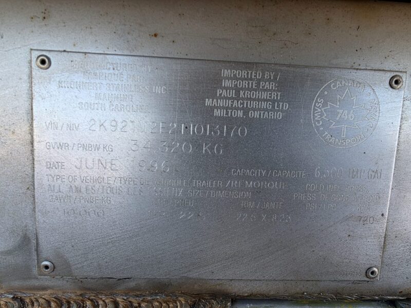 U-4866 1996 Krohnert 7500 Gallon Stainless Steel Semi Tanker