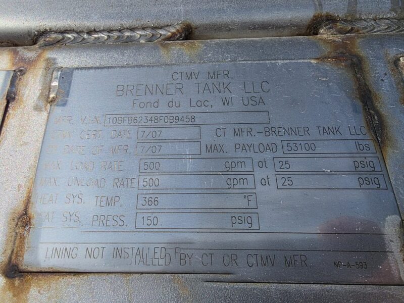 U-4864 2008 Brenner 6000 Gallon Stainless Steel Semi Tanker