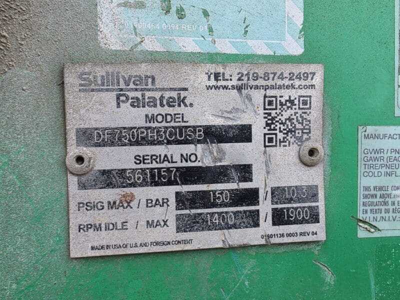 AC-109 750 CFM 2015 Sullivan 8.3L Cummins Engine Air Compressor