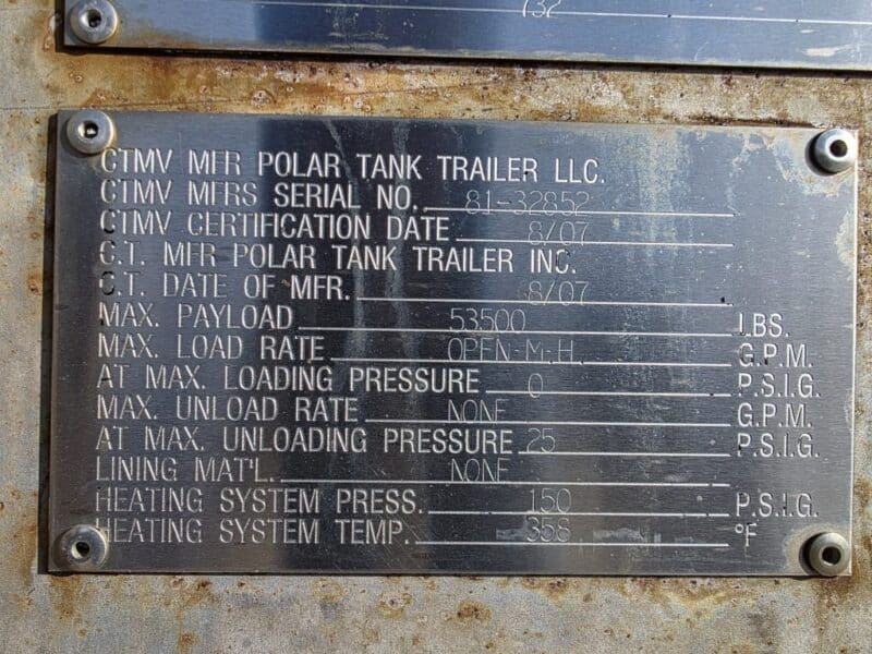 U-4868 2007 Polar 7000 Gallon Stainless Steel Semi Tanker