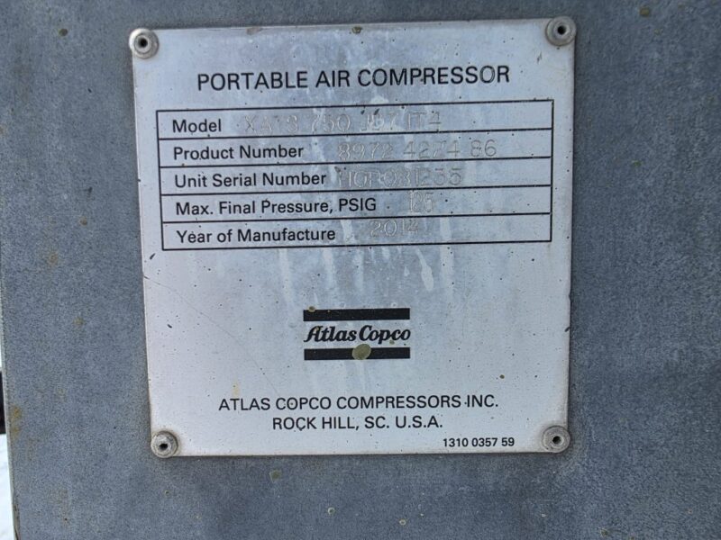 AC-114 750 CFM 2014 Atlas Copco 6.8L John Deere Engine Air Compressor