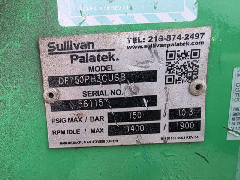 AC-109 750 CFM 2015 Sullivan 8.3L Cummins Engine Air Compressor