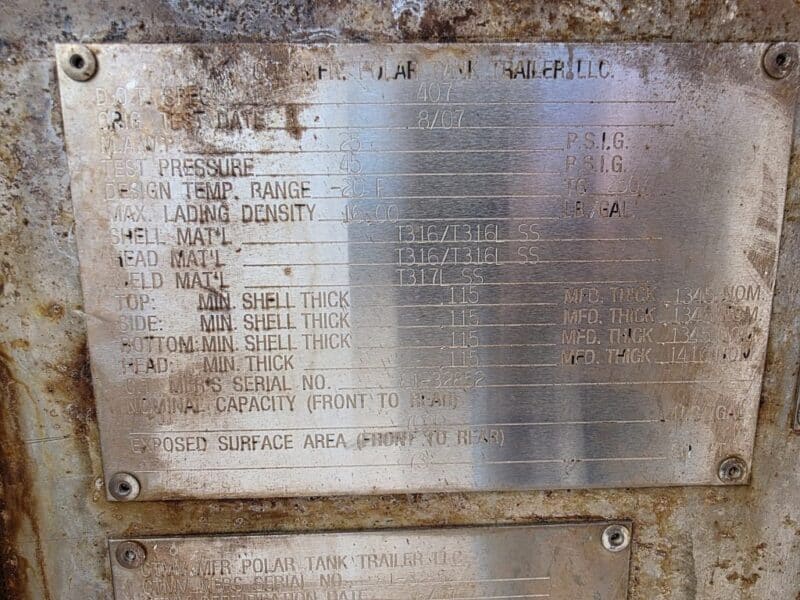 U-4868 2007 Polar 7000 Gallon Stainless Steel Semi Tanker