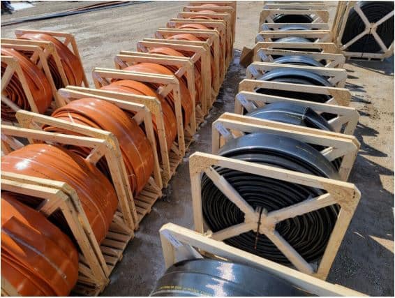 Mandals Drag Hose system showing multiple hose rolls for efficient manure transfer on the field.