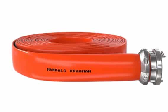 Close-up of a Mandals Drag Hose with durable fittings designed for high-volume manure transfer.