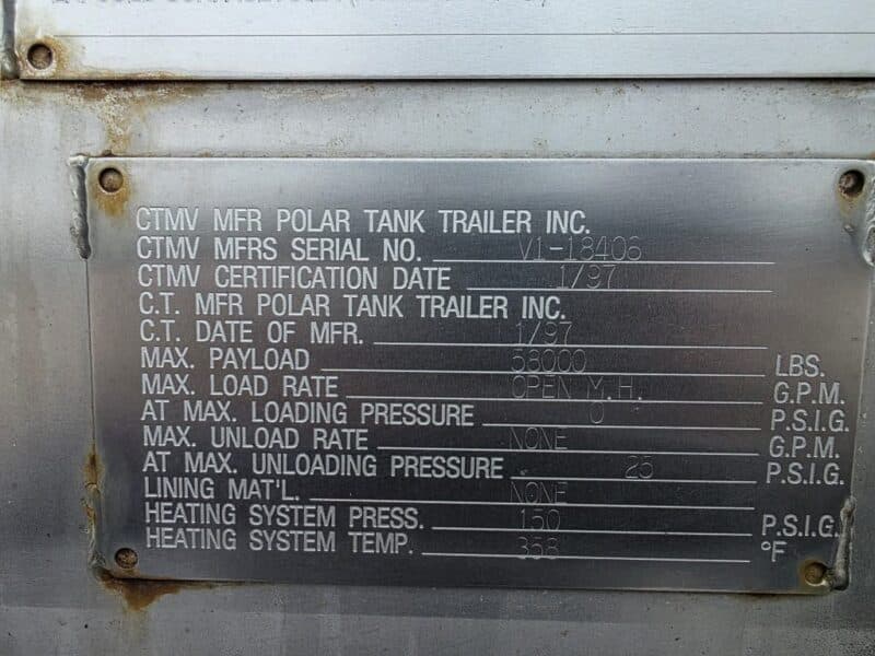 U-4881 1997 Polar 5500 Gallon Stainless Steel Semi Tanker
