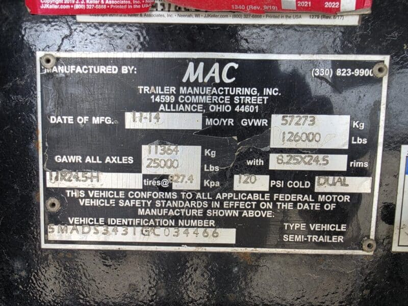 D-15 34′ 2015 Mac Aluminum Tri-Axle Dump Trailer