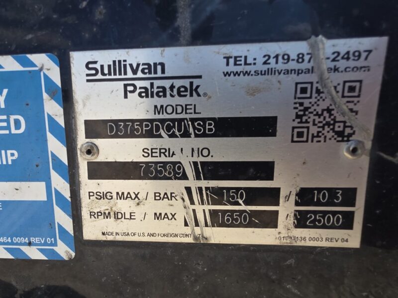 AC-112 375 CFM 2016 Sullivan 4.5L Cummins Engine Air Compressor