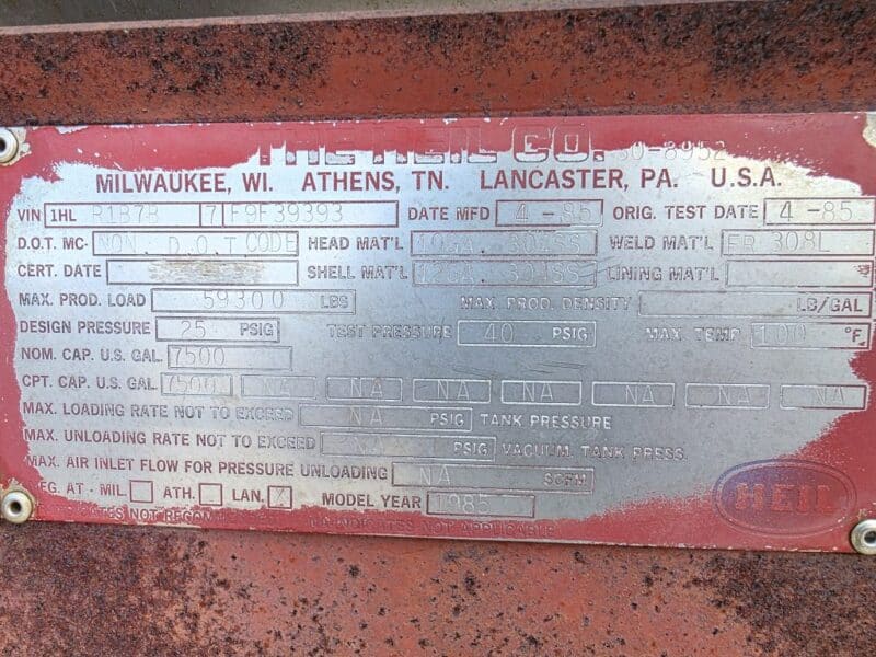 U-4883 1995 Heil 7500 Gallon Stainless Steel Semi Tanker