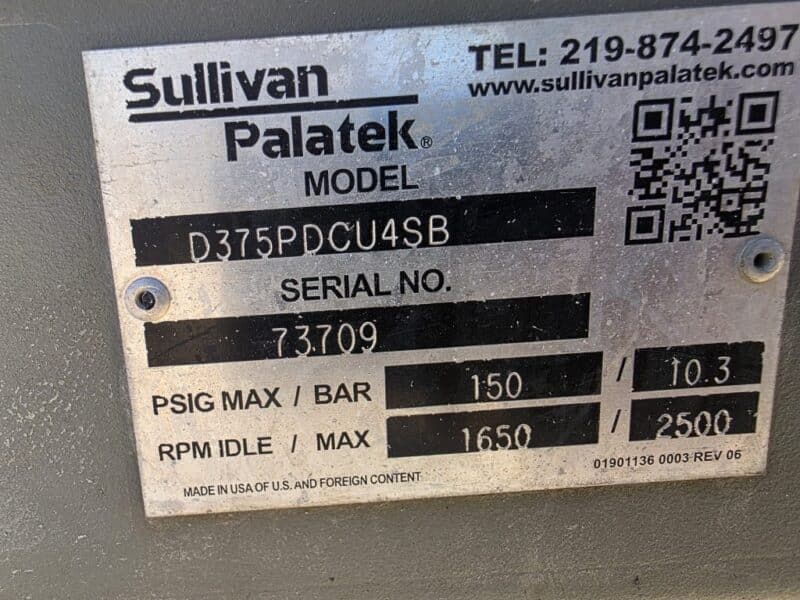 AC-122 375 CFM 2017 Sullivan Cummins QSF3.8L Engine Air Compressor