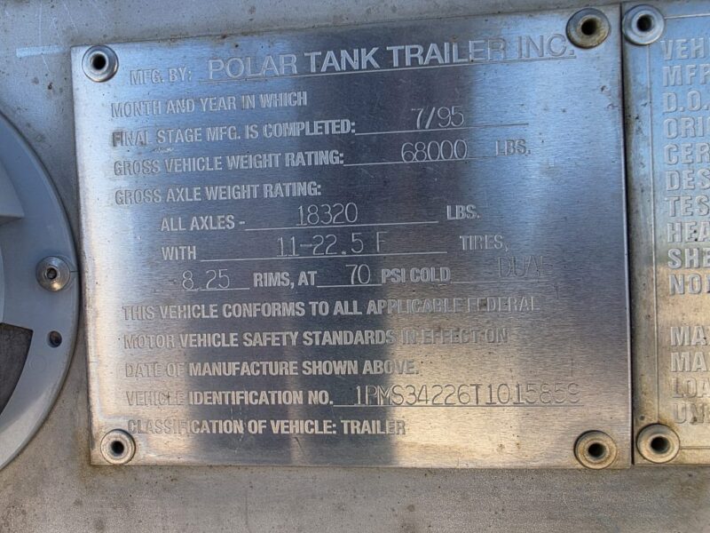 U-4887 1995 Polar 7000 Gallon Stainless Steel Semi Tanker